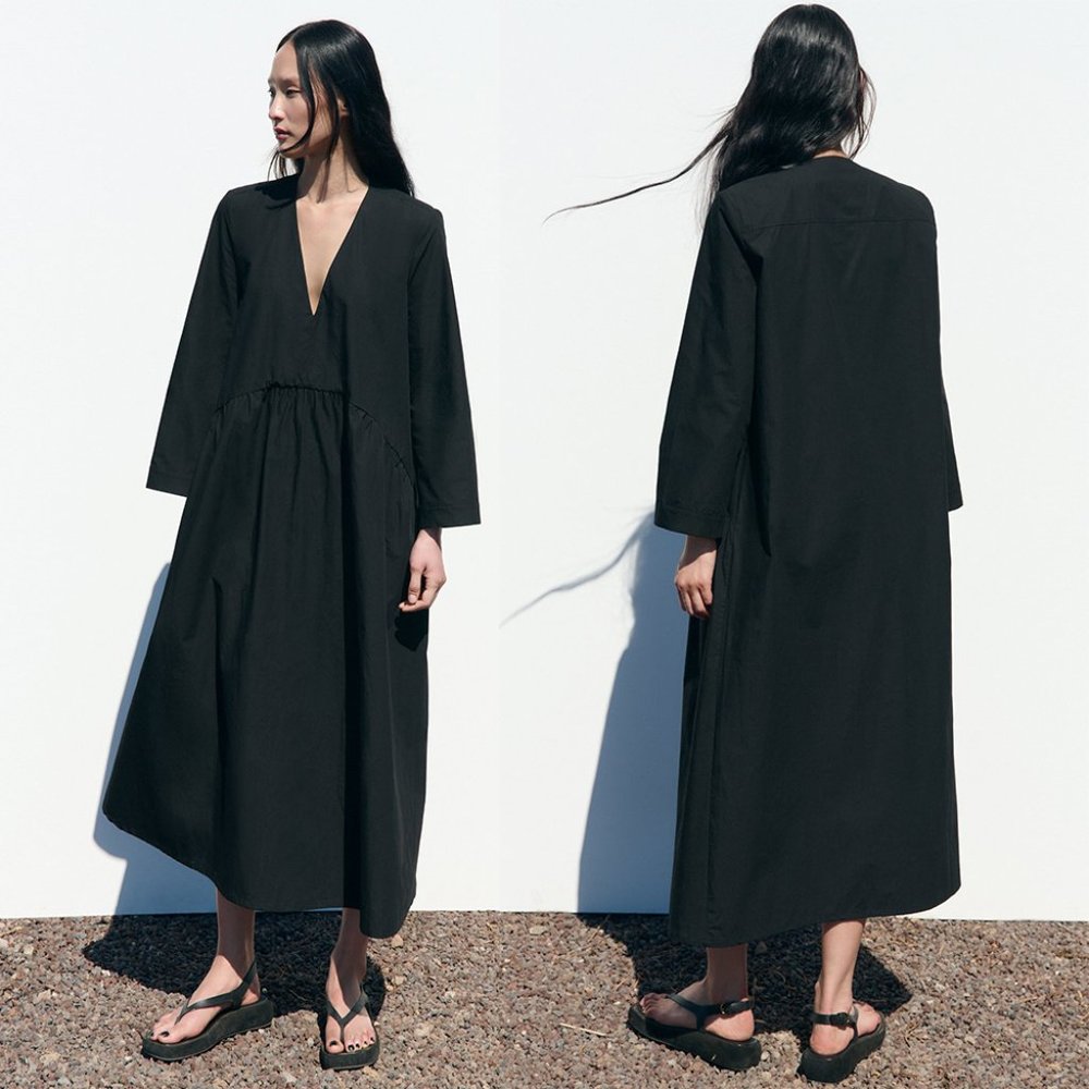 ZARA long black cotton dress